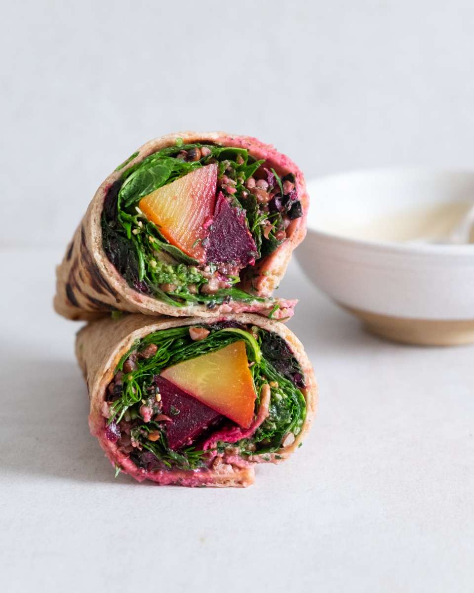 Beetroot Wraps with Zhough and Sunflower Seed Tahini