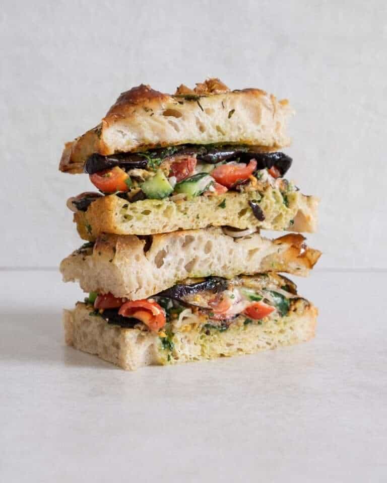 Roasted Aubergine Focaccia Sandwich