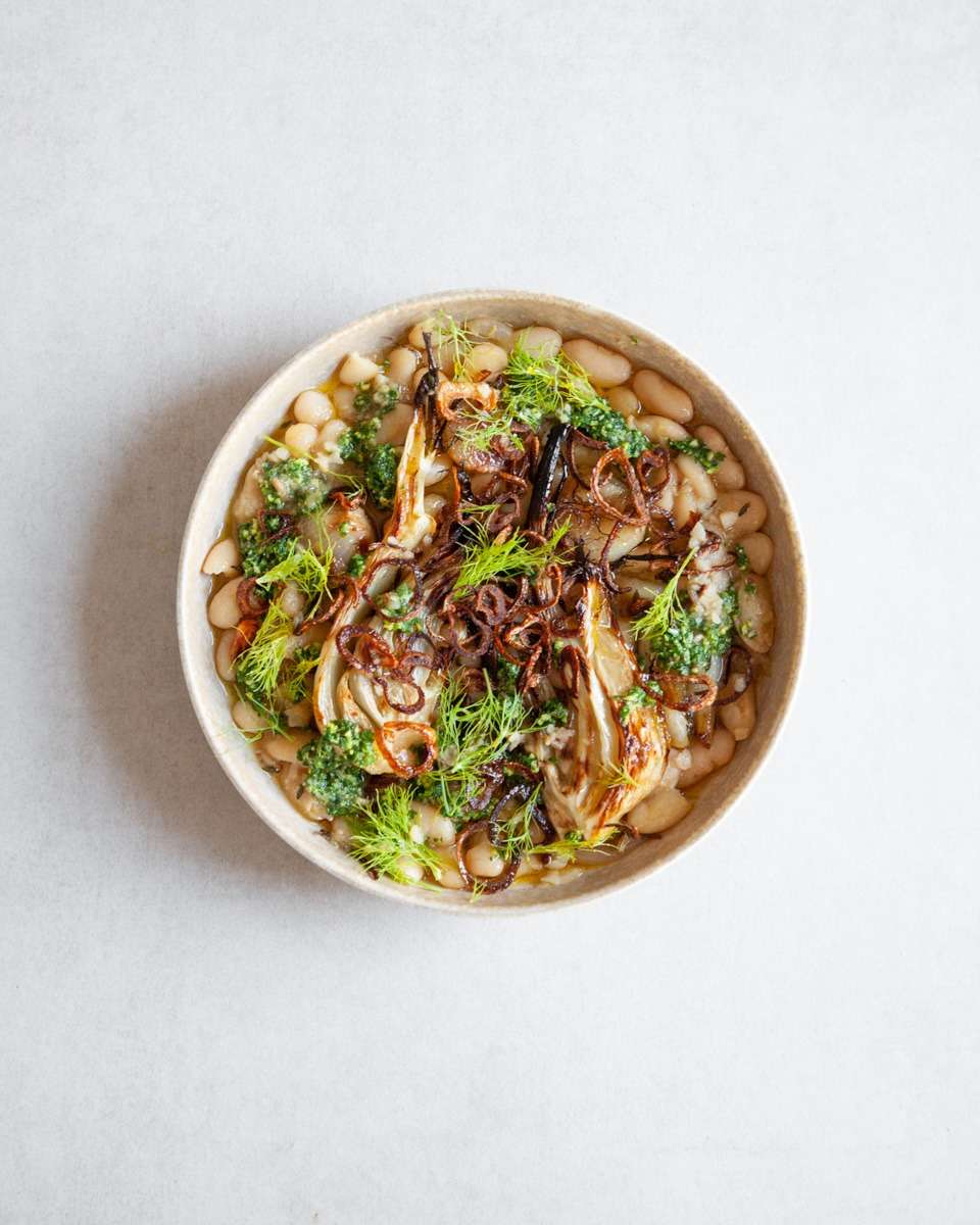 Butter Bean Stew with Roasted Fennel & Crispy Shallots