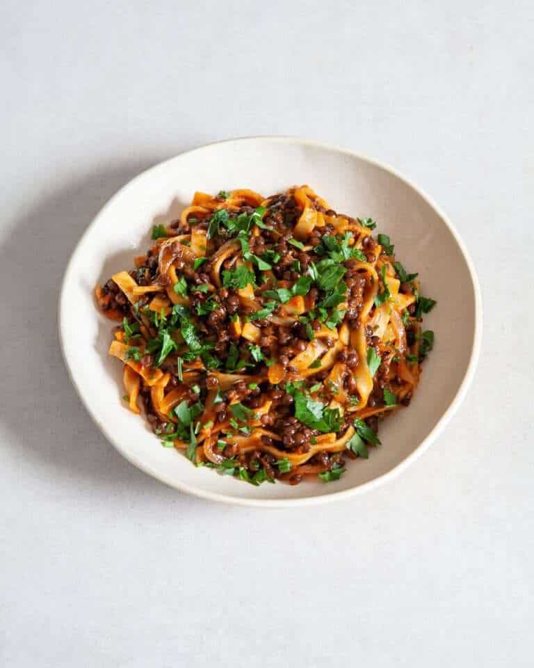 Harissa Spiced Tagliatelle & Puy Lentils