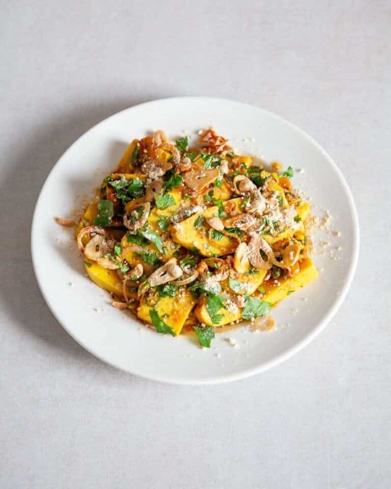 A plate of Burmese Chickpea Tofu Salad